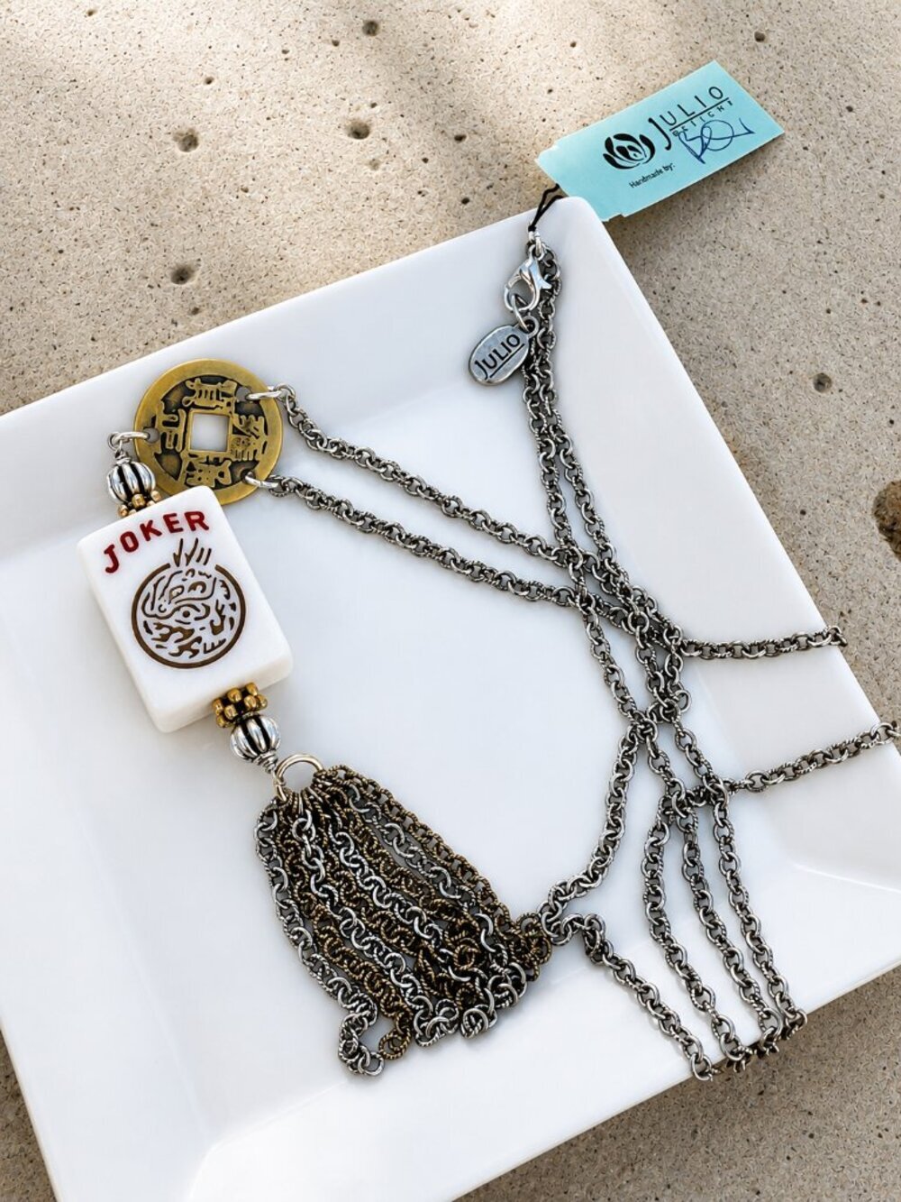 Wild! Lucky! Julio Designs Mahjong Tile Tassel Necklace - Joker - NWT